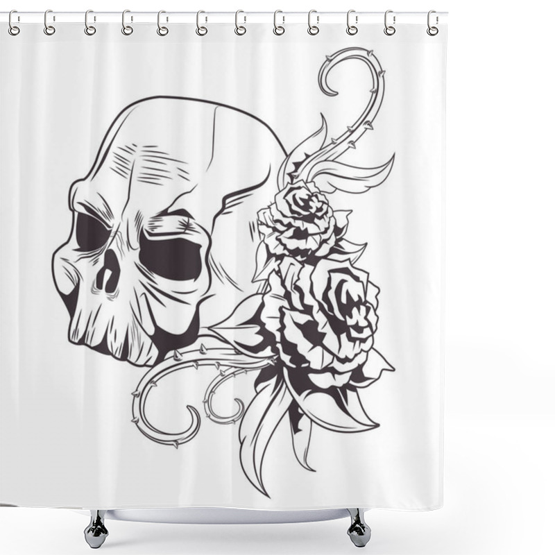 Personality  Skull With Roses Drawn Tattoo Icon Shower Curtains