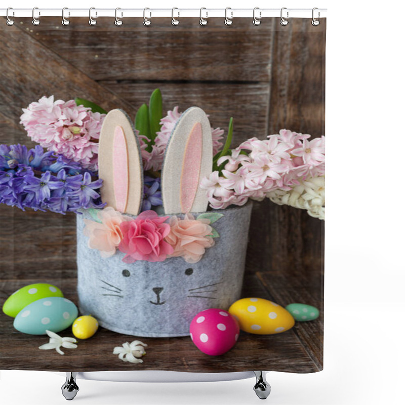 Personality  Cheerful Easter Decorations And A Bunch Of Fresh Spring Flowers Shower Curtains