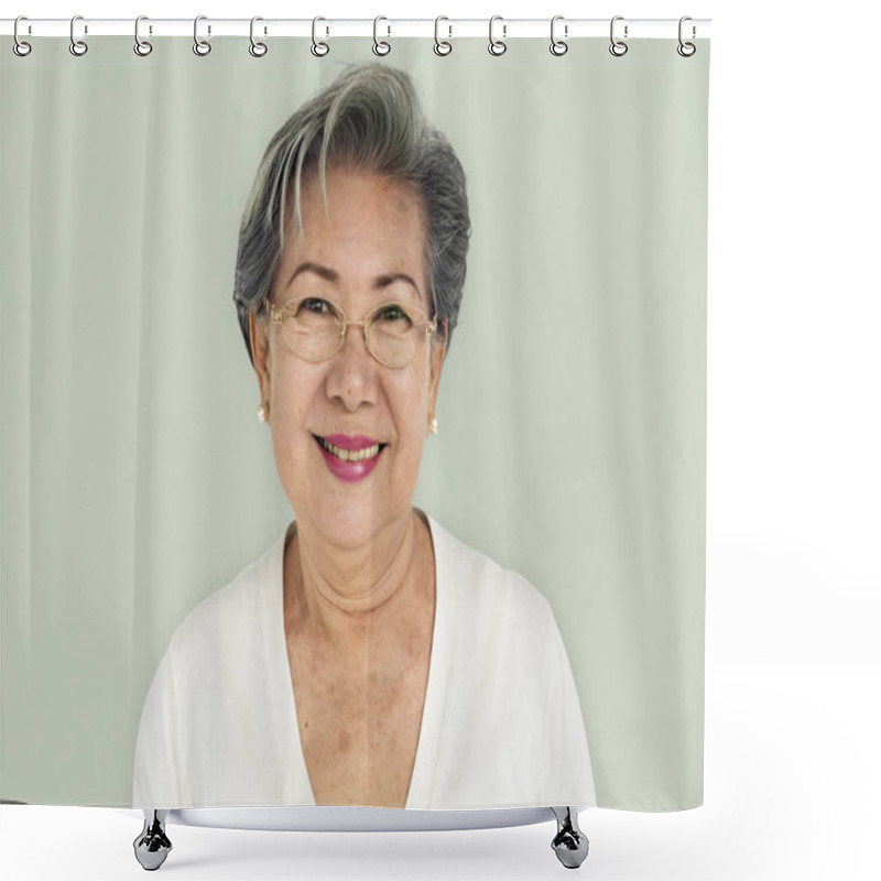 Personality   Smiling Senior Woman Shower Curtains