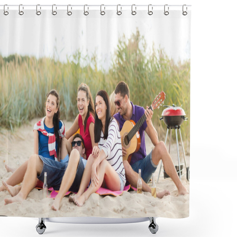 Personality  Group Of Friends Having Fun On The Beach Shower Curtains