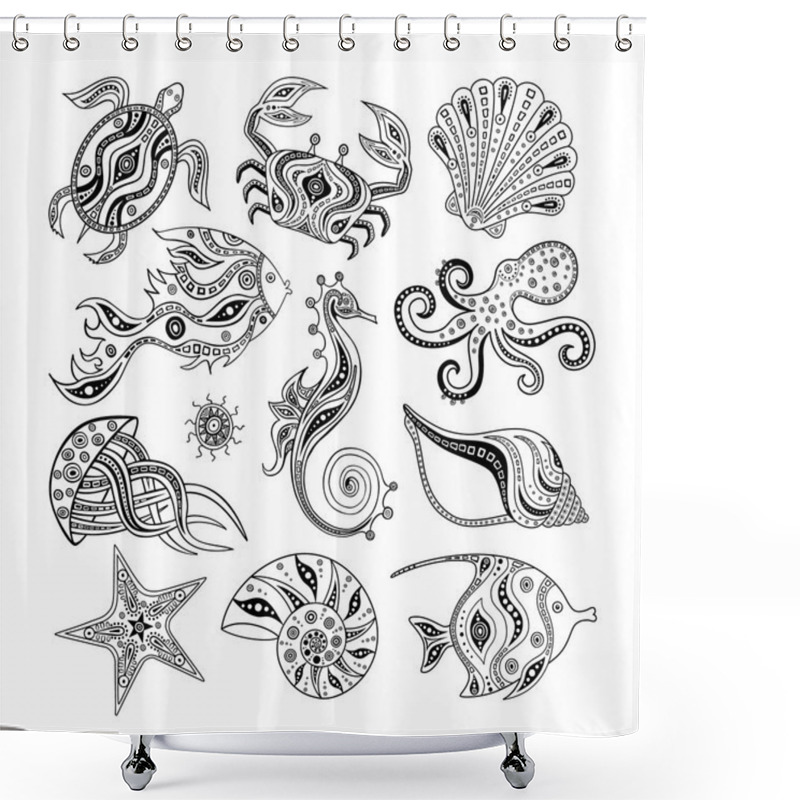 Personality  Set Of Marine Life. Vector Illustration Shower Curtains