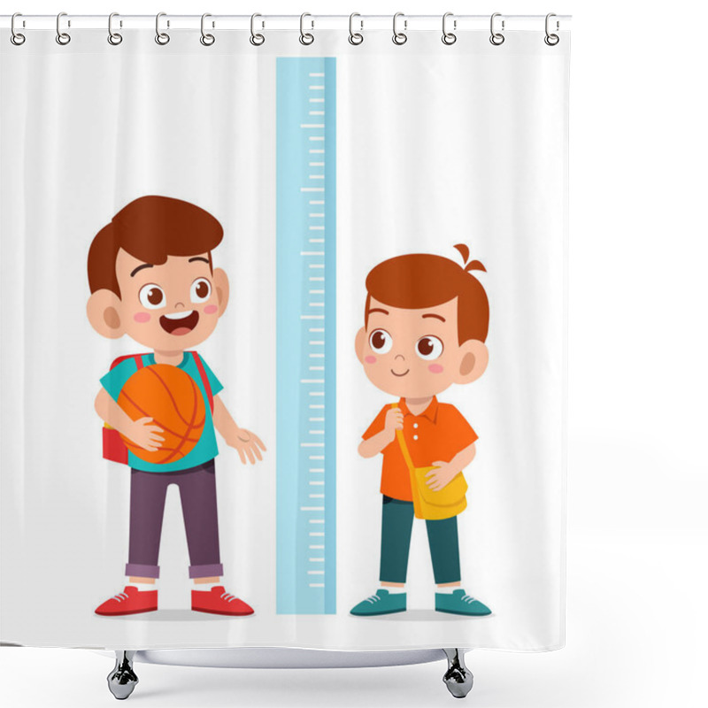 Personality  Happy Cute Kid Boy Measure Height Together Shower Curtains