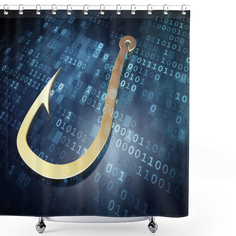 Personality  Protection Concept: Golden Fishing Hook On Digital Background Shower Curtains