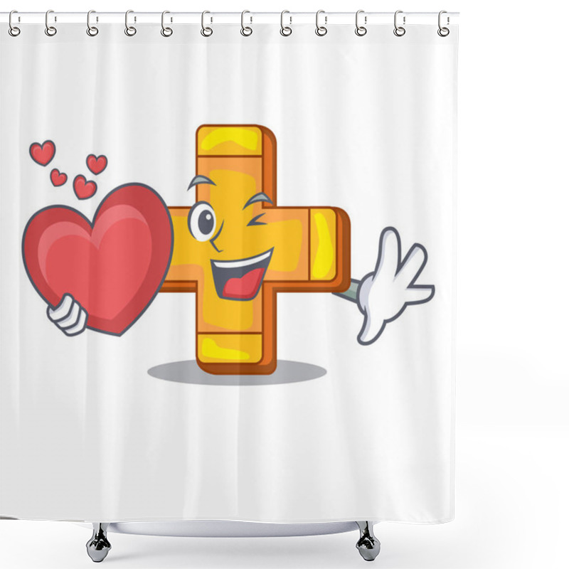 Personality  With Heart Retro Plus Sign Addition Symbol Cartoon Shower Curtains