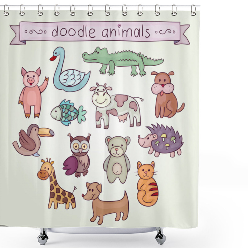 Personality  Cute Animals Doodle Set. Shower Curtains