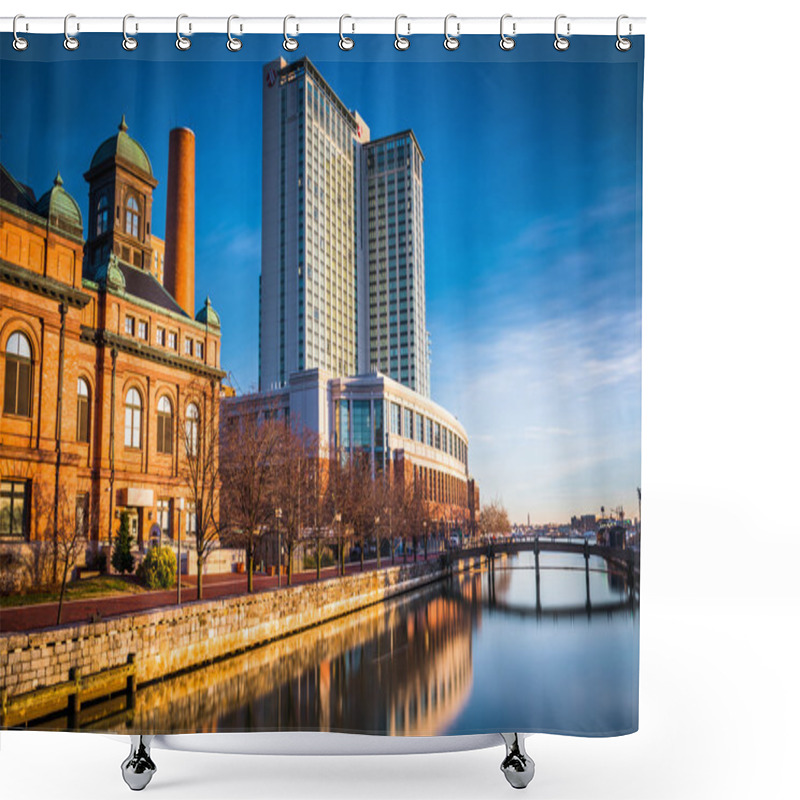 Personality  Long Exposure Of The Marriot Waterfront Hotel And The Public Wor Shower Curtains