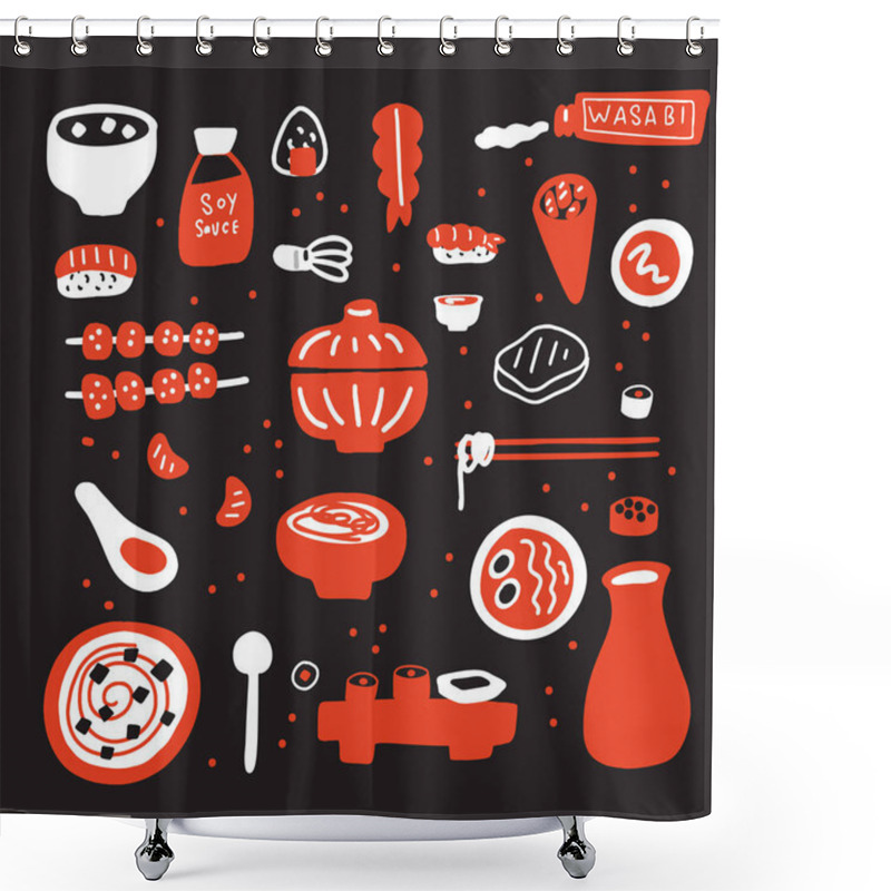 Personality  Set Of Japanese Cuisine. Funny Hand Drawn Food. Doodles. Made In Vector. Shower Curtains