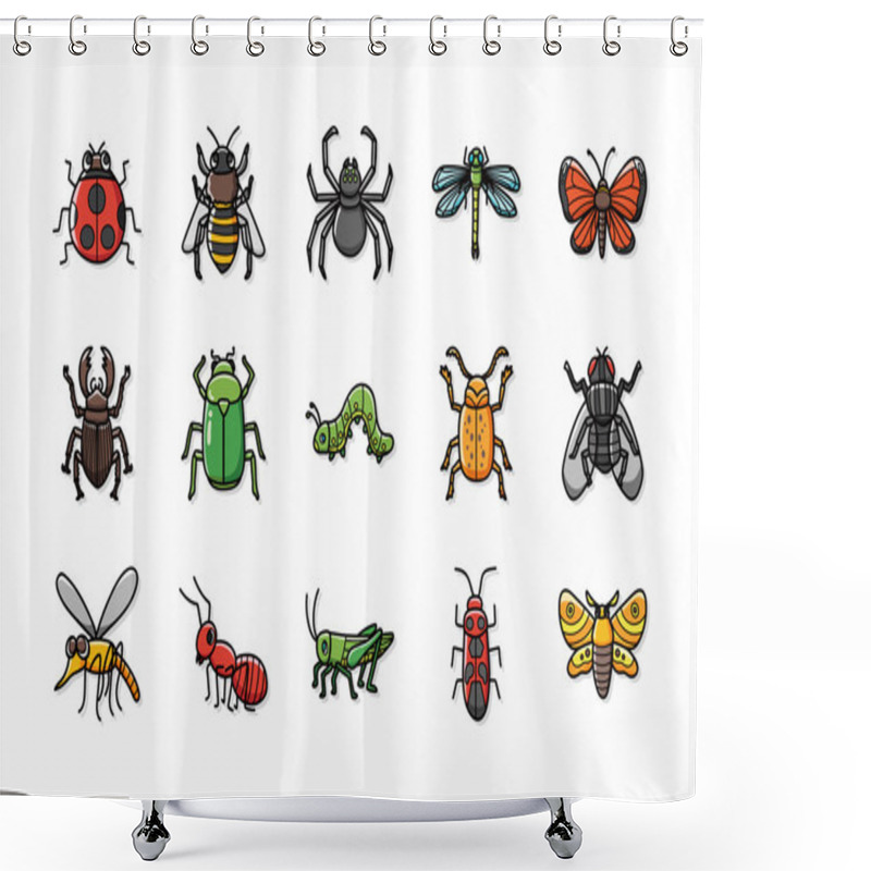 Personality  Insects And Bugs Icons Set,eps10 Shower Curtains