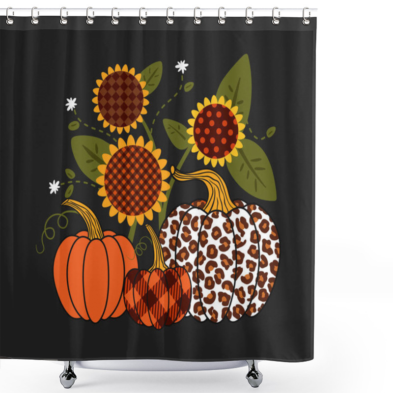 Personality  Pumpkins And Sunflowers With Different Textures (leopard, Plaid). Vector Illustration. Applique Template. Farmhouse Decor. Shower Curtains