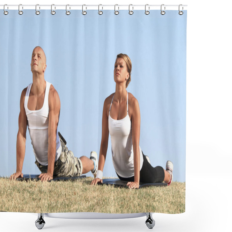 Personality  Couple Exercising Shower Curtains