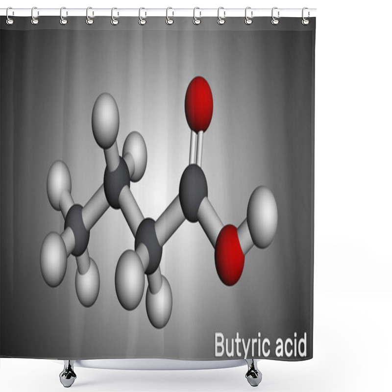 Personality  Butyric Acid, Butanoic Acid Molecule. Butyrates Or Butanoates Are Salts And Esters . Molecular Model. 3D Rendering Shower Curtains