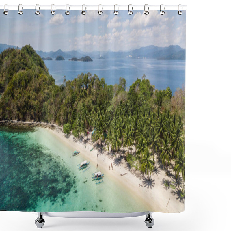 Personality  Aerial View Of A Paradisiacal Island With Some Traditional Filipino Boats In Palawan, The Philippines, Shower Curtains