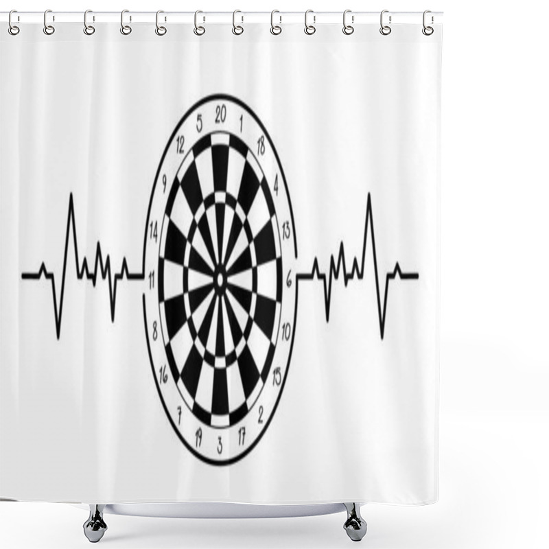 Personality  Cartoon Heartbeat Wave And Dart Board Scoring Symbol. Dartboard And Pulse Waves Icon. Target Competition Sports Equipment And Arrows. Throw Single, Double, Triple Or Bullseye.  Shower Curtains