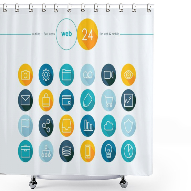 Personality  Web Flat Icons Outline Style Set Shower Curtains