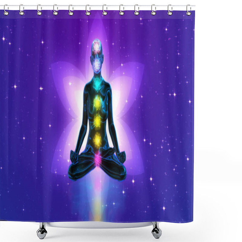 Personality  Meditation Chakras With Floral And Space Background Shower Curtains