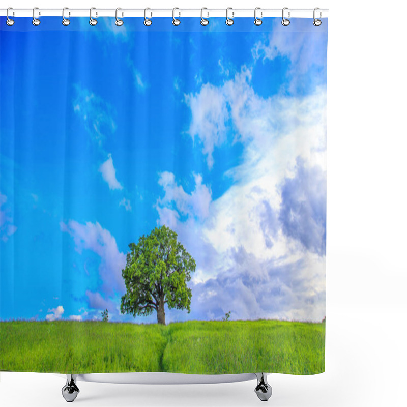 Personality  Lonely Tree In A Green Field.  Shower Curtains