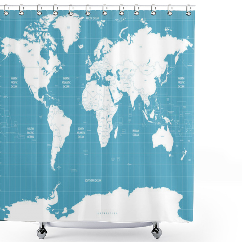 Personality  Political World Map On Soft Blue Background Shower Curtains