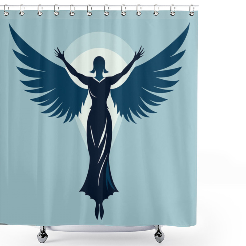 Personality  Graceful Angel Silhouette With Majestic Wings Shower Curtains