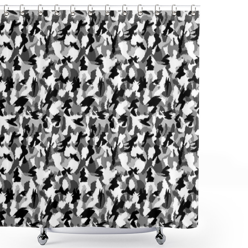 Personality  War Black And White Urban Camouflage Seamless Pattern. Can Be Used For Wallpaper, Pattern Fills, Web Page Background, Surface Textures. Vector Illustration Shower Curtains