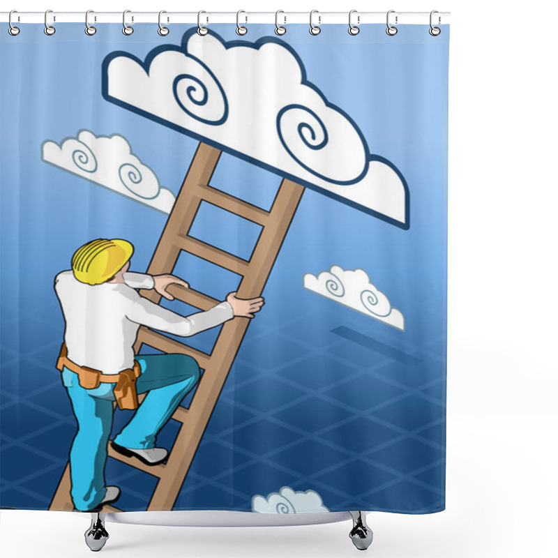 Personality  Isometric Infographic Hard Hat Is Fixing Remote Data Shower Curtains