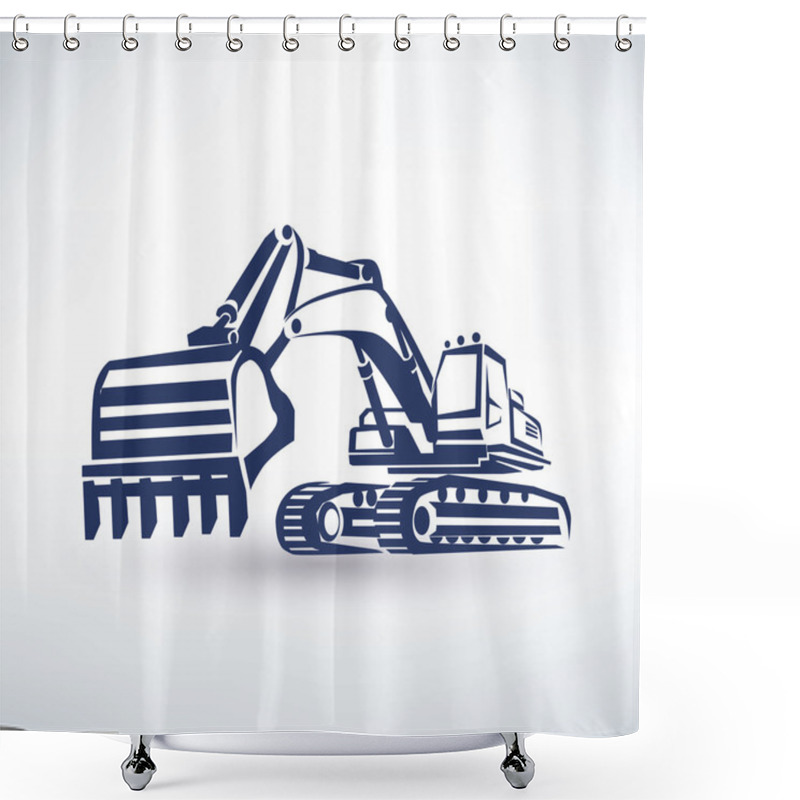 Personality  Excavator Symbol, Stylized Vector Silhouette Shower Curtains