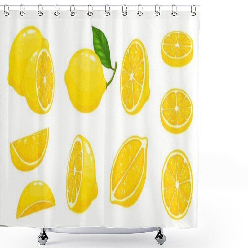 Personality  Cartoon Lemon Fruit Slices, Half Cut And Whole With Leaf, Vector Object. Tropical Citrus Lemon Fruit Food And Vitamin C In Slices For Juicy Jam, Marmalade Or Citron Dessert Flavor Package Design Shower Curtains