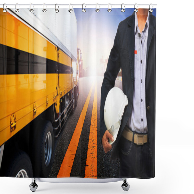 Personality  Working Man And Container Truck Use For Land Transport,industry Shower Curtains