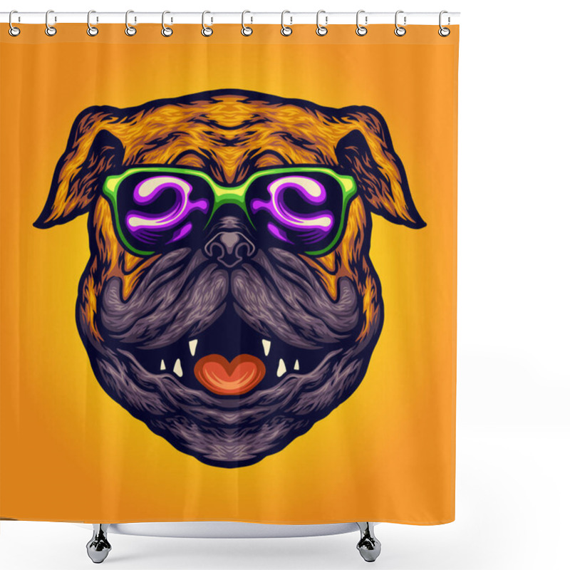 Personality  Cool Pug Dog Summer Sunglasses Cartoon Vector Illustrations For Your Work Logo, Mascot Merchandise T-shirt, Stickers And Label Designs, Poster, Greeting Cards Advertising Business Company Or Brands. Shower Curtains