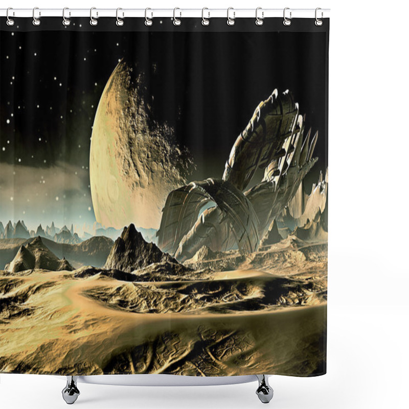 Personality  Crashed Spaceship On Alien World Shower Curtains