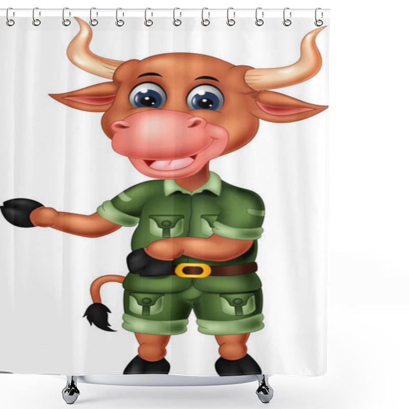 Personality  Funny Brown Cow In Green Uniform Cartoon For Your Design Shower Curtains