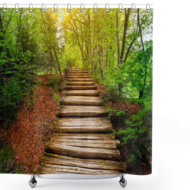 Personality  Deep Forest Pathway In The Sunshine. Plitvice Lakes, Croatia Shower Curtains