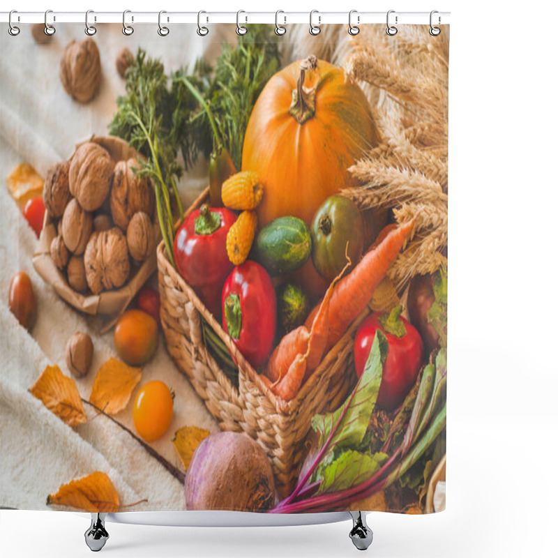 Personality  Harvest, Autumn. Still Life With Thanksgiving Concept.  Shower Curtains