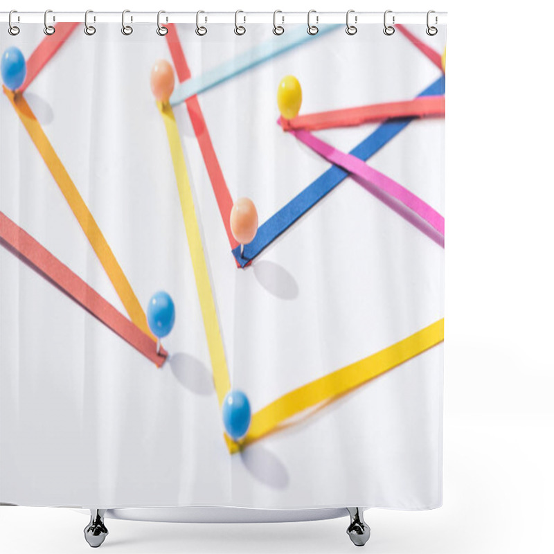 Personality  Multicolored Abstract Connected Lines With Pins, Connection And Communication Concept Shower Curtains