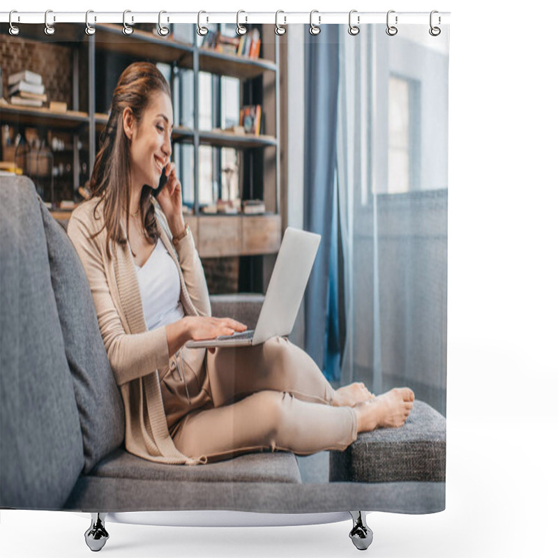 Personality  Businesswoman Remote Working At Home  Shower Curtains