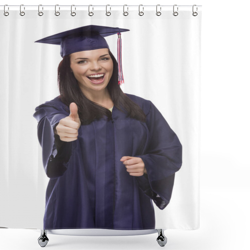 Personality  Mixed Race Graduate In Cap And Gown With Thumbs Up Shower Curtains