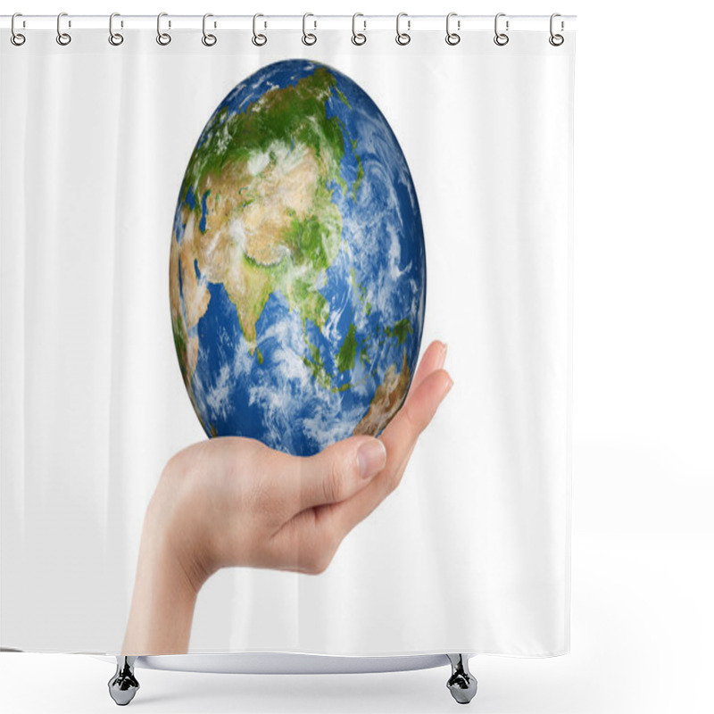 Personality  Earth In Hand Shower Curtains