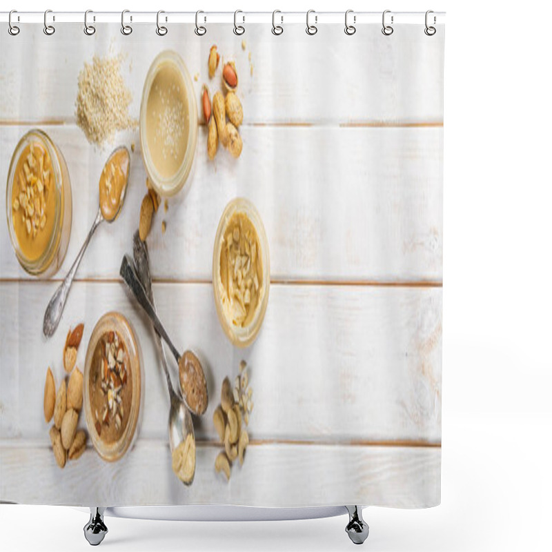 Personality  Selection Of Nut Butters - Peanut, Cashew, Almond And Sesame Seeds Shower Curtains