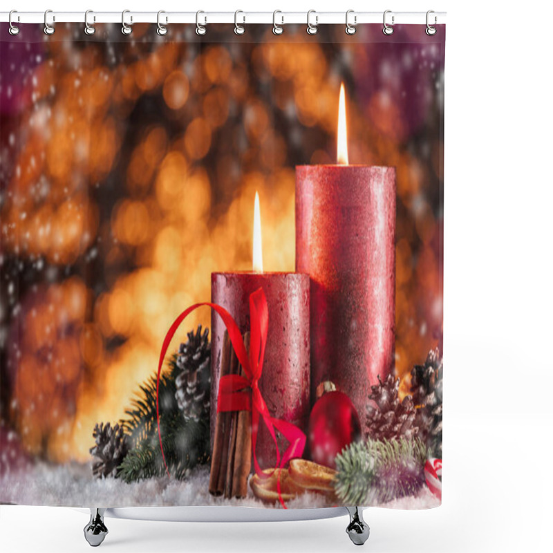 Personality  Christmas Candles And Lights. Christmas Background. Shower Curtains