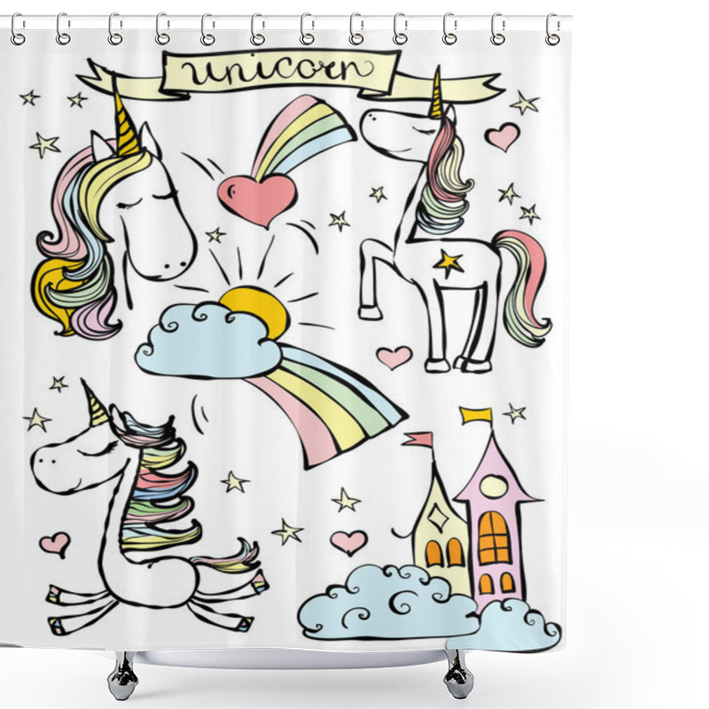 Personality  Poster With Cute Magic Unicorns Shower Curtains