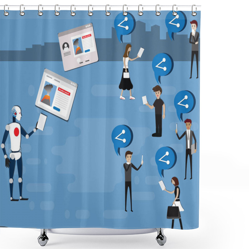 Personality  Flat Design Concept Of Fake News,Robot Was Making Fake News On Social Media,People Reads And Share The Fake News,Online Technology,vector Illustration Shower Curtains