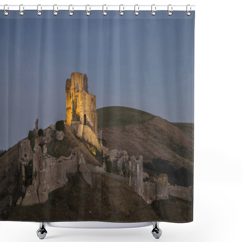 Personality  Beautiful Medieval Castle Ruins In Autumn Landscape At Dusk Shower Curtains