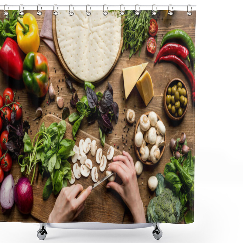 Personality  Woman Cutting Mushrooms Shower Curtains