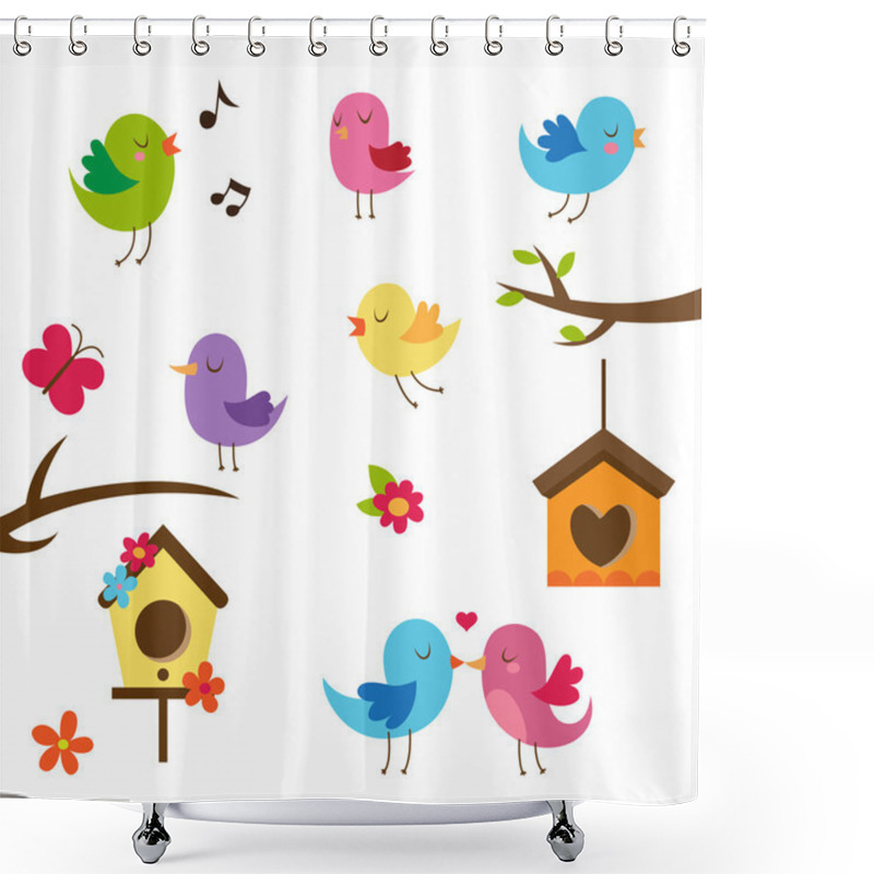 Personality  Cute Birds. Design Elements Set. Shower Curtains