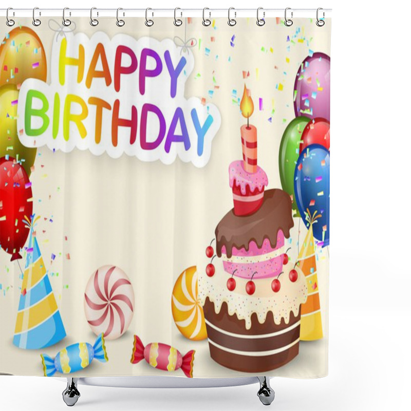 Personality  Birthday Background With Birthday Cake Cartoon Shower Curtains