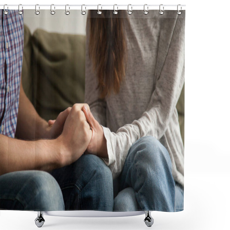 Personality  Close Up Of Couple Holding Hands, Support And Understanding Conc Shower Curtains