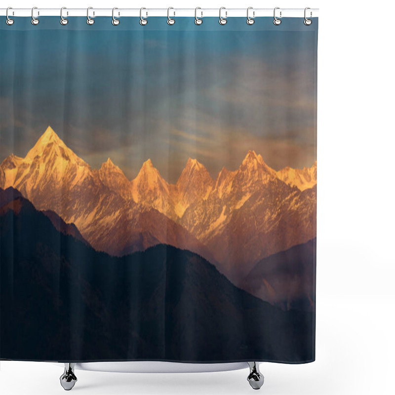 Personality  Beautiful View Of Beautiful Panchachuli Peaks At Sunset Time At Munsiyari Uttarakhand Shower Curtains