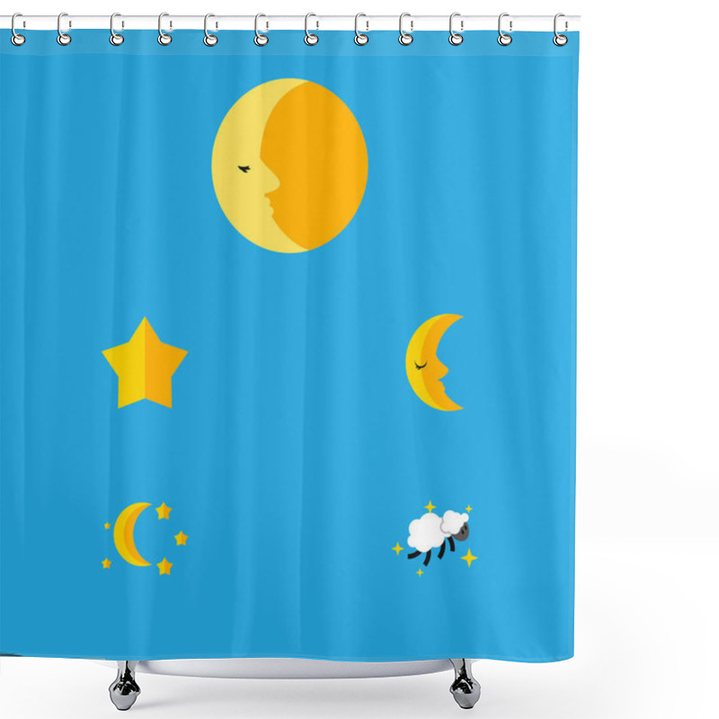 Personality  Flat Icon Night Set Of Bedtime, Moon, Lunar And Other Vector Objects. Also Includes Lunar, Midnight, Nighttime Elements. Shower Curtains