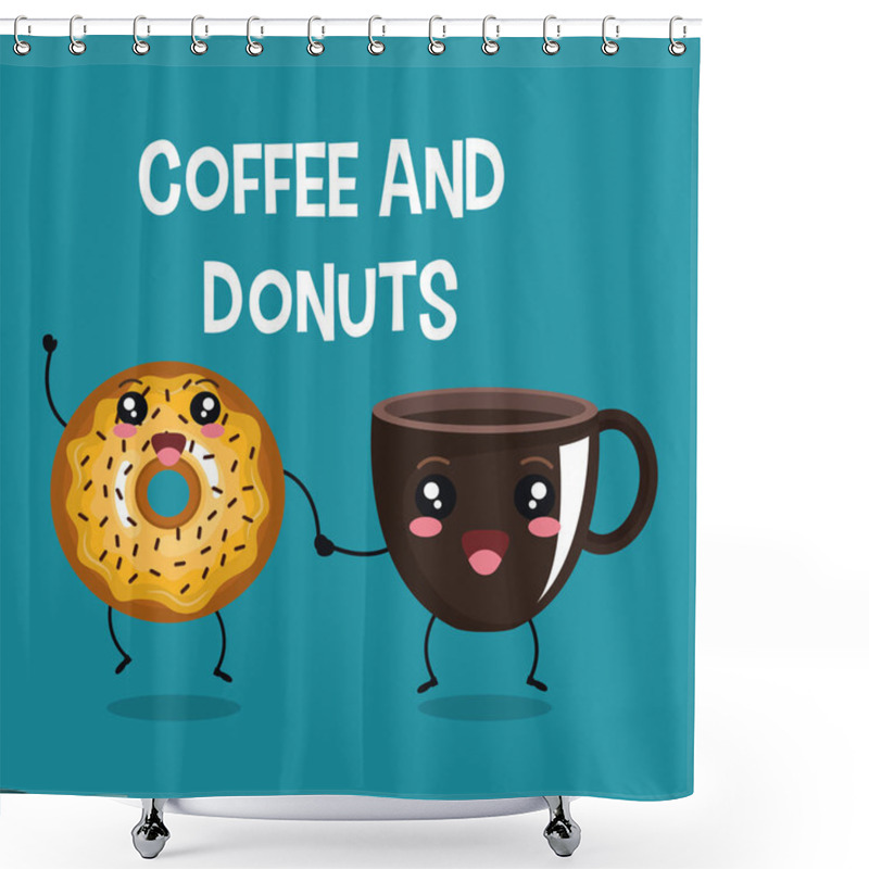 Personality  Delicious Coffee Cup And Donuts Kawaii Character Shower Curtains