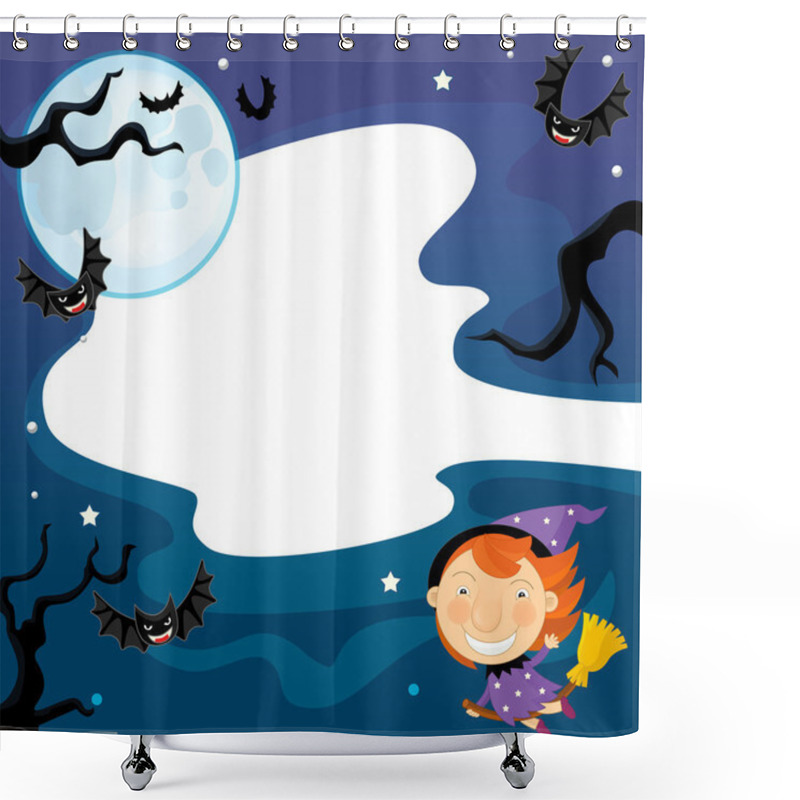 Personality  Witch Child Flying On Broomstick Shower Curtains