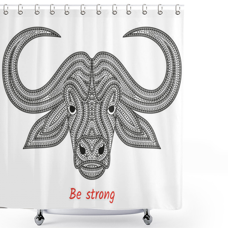 Personality  Creative Stylized Bull Head In Ethnic Boho Style. Animal Background. Vector Illustration Shower Curtains